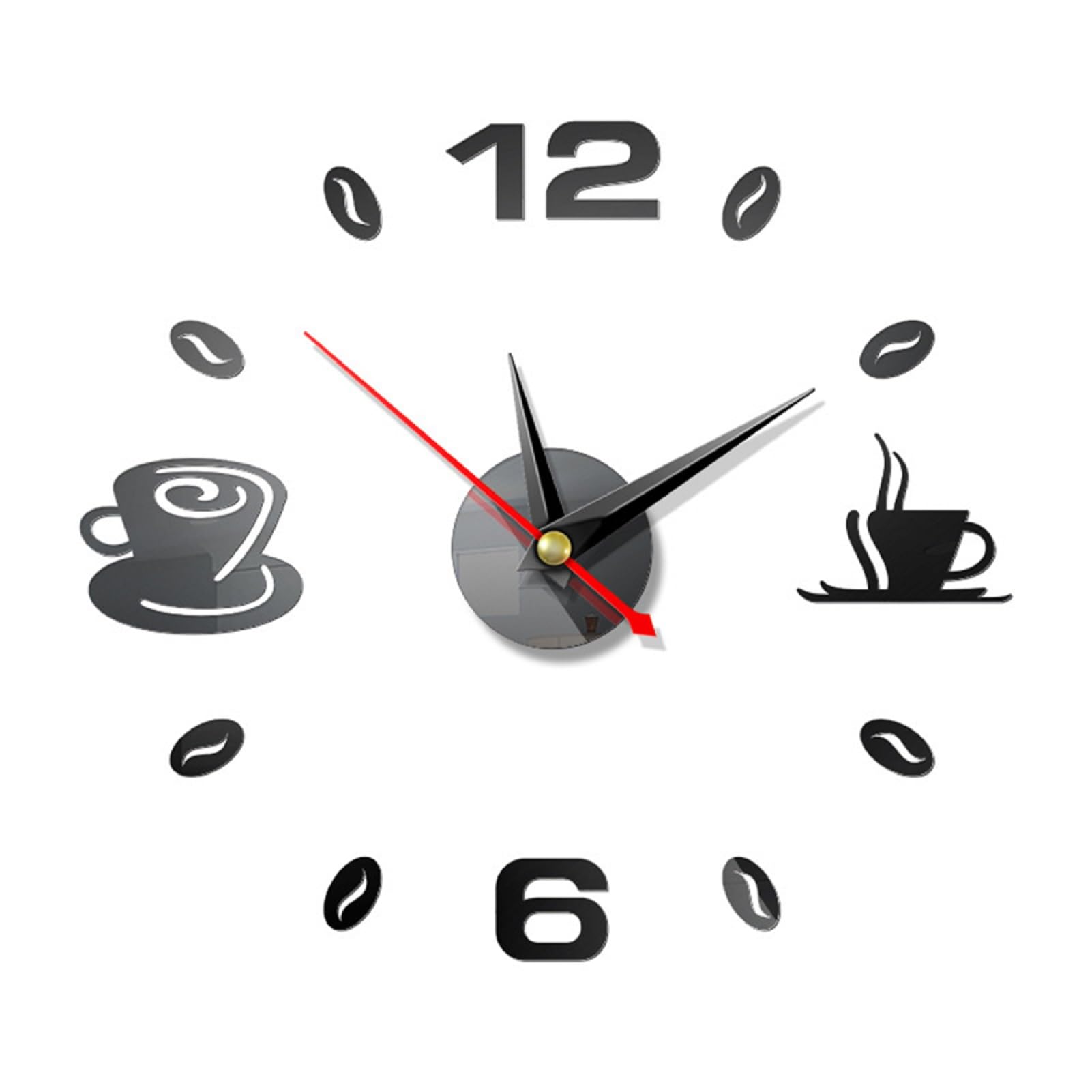 Acrylic 3D Wall Clock, Coffee Cup Pattern DIY 3D Stickers Clock Silent Stickers Clock for Home/Office/Restaurant