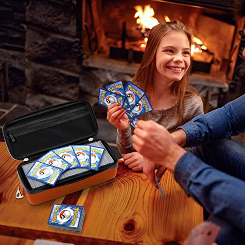 Orange Bolt Card Carrying Case - Playing Card Case Deck Box Holder, Compatible With Pokemon Tcg, Mtg, Yugioh Trading Cards (Wrist & Shoulder Strap, Dividers & Separators + 100 Apollo Sleeves) #TOP1