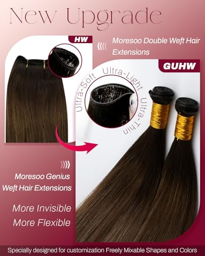Image of Moresoo Genius Weft Hair Extensions Real Human Hair, Balayage Brown | Crafted with Remy human hair, 18 Inch 50g, smooth strands for casual looks, parties and events