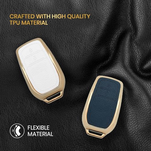 Image of keyzone Litchi Leather Textured TPU Key Cover & Keychain for Innova Crysta, Innova HyCross, Hilux, 2 Button Smart Key (Black)