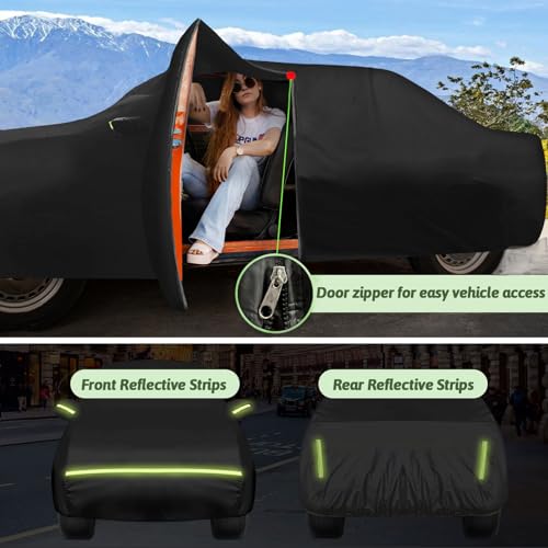 Image of Car Covers for 1984-1996 Corvette C4, 6 Layers 210T Waterproof All Weather Rain Sun UV Protection Outdoor Full C4 Car Cover with Zipper Door & Windproof Straps-Black