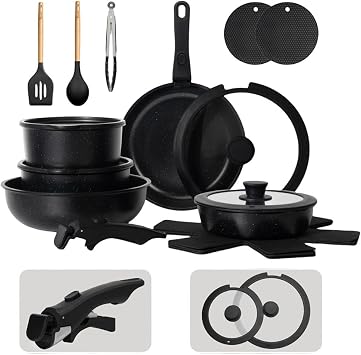 20 piece Pots And Pans Set Non stick Ceramic Cookware Set With Removable Handles Space-saving Oven Dishwasher,20pcs,A