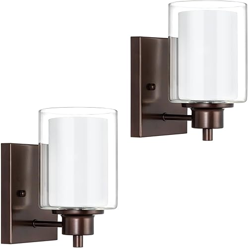 Miniatura 12 de Paquete de 2 lámparas de tocador de baño, apliques de pared, modernas luces de pared de baño interiores con vidrio semillado, accesorios de pared