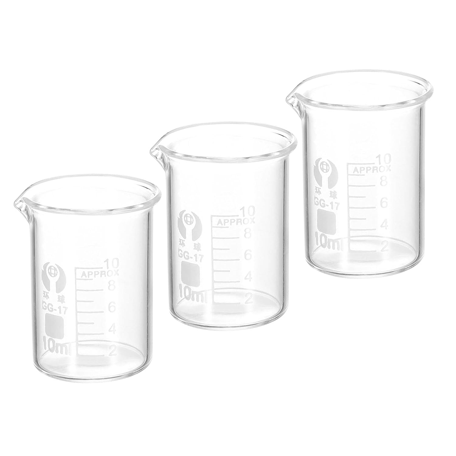 YOKIVE 3 Pcs Low Form Glass Beaker, Laboratory Use Liquid Measuring Cup, Great for Lab, Kitchen, Daily Use (Clear, 10ML)