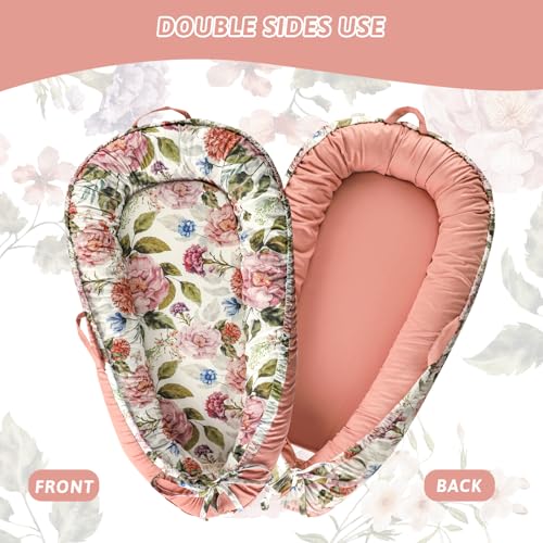 Baby Lounger Replacement Cover, Newborn Lounger cover for 0-12 Months, Breathable & Portable Infant Lounger Case, Soft Baby Floor Seat Cover for Travel, Machine Washable (Cover Only), Peony flower