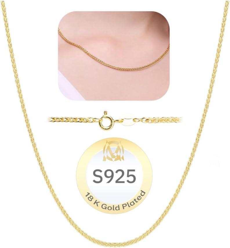 18k Gold 925 Sterling Silver Chain Necklace for Women Simple Dainty Necklace Minimalist Link Silver Necklace Choker Necklaces Thin & Sturdy Italian Quality Trendy Jewelry Gifts 16 18 20 Inch