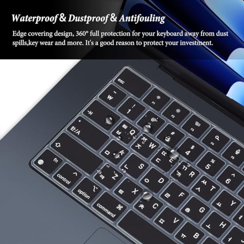 Casedao Korean Keyboard Cover For Apple 2024 2023 Macbook Air Laptop With M3 M2 Chip 15.3-Inch A3114 A2941,Macbook Air 13.6 Inch A3113 A2681 Keyboard Skin,Macbook Air 15 Inch 13 Inch Keyboard Protector-Black thumb #5