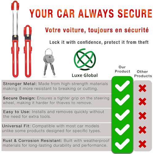 Steering Wheel Lock, car Lock,Steering Wheel Lock Anti Theft for Vehicle Accessories and car Accessories, car Interior Accessories,Heavy Duty for SUV Truck,Universal Fit,RED (2keys) by LUXE GLOBAL - Image 6