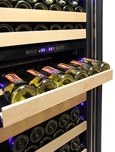 Vinotemp El-168Wcst Wine Cooler Refrigerator Connoisseur Series Dual Zone 168 Bottle Capacity, Glass Door, Front Venting, Adjustable Temperature Control, 24-Inch, Black, Stainless W/Wood Shelves #TOP7