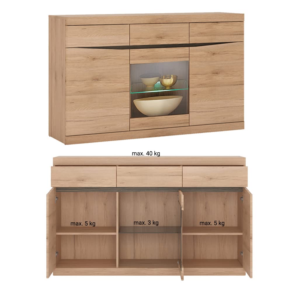 Lomadox Wohnzimmer Set mit Wohnwand Schrankwand Media Wand TV Lowboard Vitrine Wandboard Couchtisch 75x75 cm Sideboard Highboard in Eiche Nb.