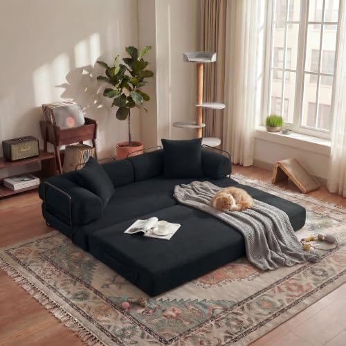 78" Convertible Futon Sofa Bed, Boneless Couches for Living Room, Black