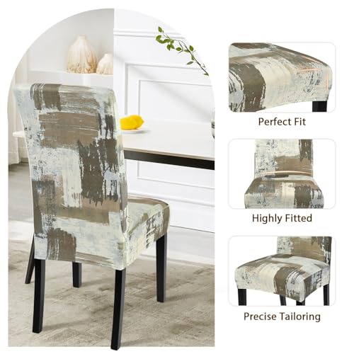 Image of SearchI Dining Room Chair Covers Set of 4, Stretch Printed Floral Parsons Chair Slipcovers Removable Washable Kitchen Chair Protector Cover for Dining Room, Hotel, Ceremony (Brown Abstract Pattern)