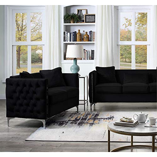 Lilola Home Bayberry Black Velvet Loveseat with 2 Pillows Lilola Home Bayberry Black Velvet Loveseat with 2 Pillows