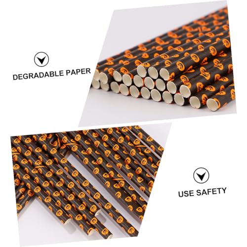 Pajillas de papel degradables negras con calabaza, 125 pcs miniatura 3