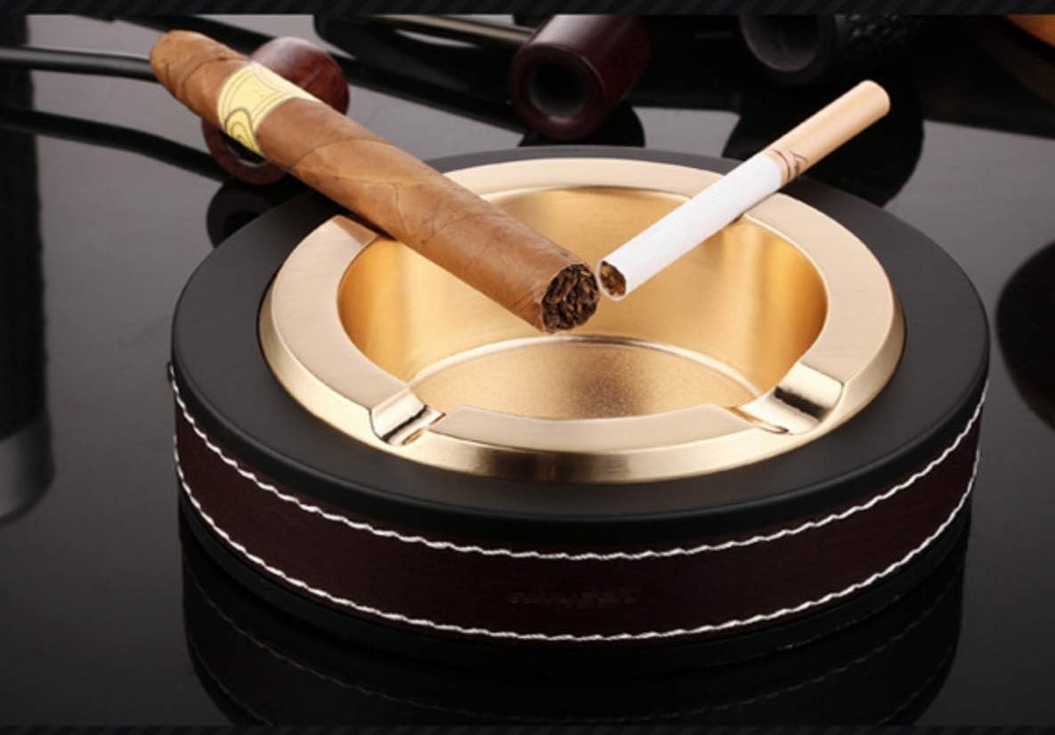 Leather Stainless Steel Cigarette Ashtray Modern Tabletop Cigars Ashtrays for Indoor, Gift for Smokers, Desktop Smoking Ashtray for Home Office Decoration