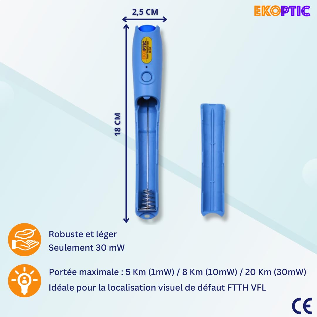 LR-50 - Stylo Optique FTTH VFL, jusqu' à 30 km, Localisateur Visuel de Défauts, Laser Rouge, Testeur de Câble Fibre Optique, Léger, Multi-applications (30 mW)