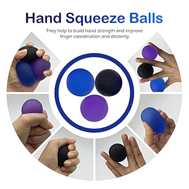 3 Multiple Resistance Stress Relief Gel Balls for Hand Finger Wrist Exercise Muscles Arthritis Training Grip Exerciser Strengthening, Hand Grip Strength Train Ball for Adults