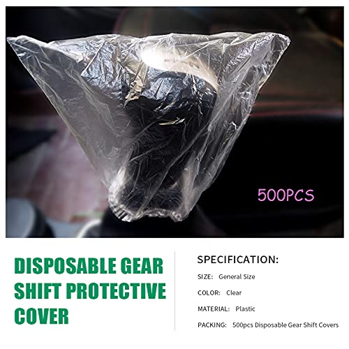 ICWEIMEI 500PCS Disposable Gear Shift Cover Plastic Transparent Car Gear Shift Protective Covers with Elastic Trims for Car Gear Shift Protection