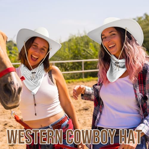 Image of Zhanmai 12 Pcs Cowboy Hat and Bandana Cowboy Cowgirl Hats Bulk Western Party Costume Halloween Accessory