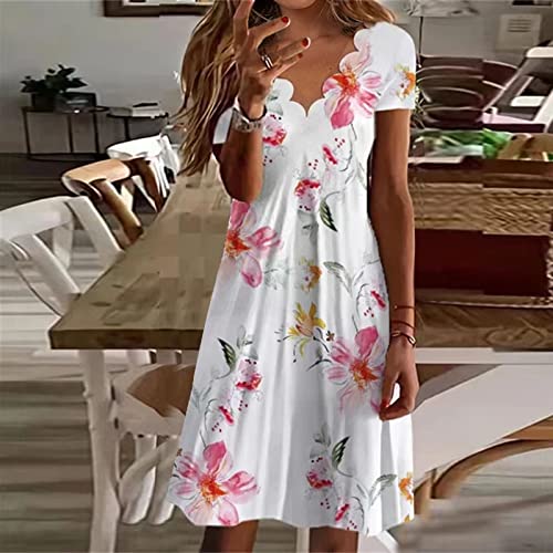 Dress Clothes Women Womens Casual Floral Short Sleeve V Neck Flowy Flowing A Line Midi Dresses Woman's Casual Dresses White #TOP3