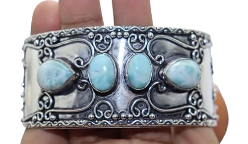 Natural Larimar Gemstone Bangle Adjustable Bangle Boho Bangle Trending Bangle Handmade Bangle Birthday Gift Bangle Sky-Blue Stone Bangle Dominican Larimar Jewelry