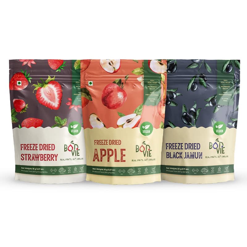 Bonvie freeze dried fruits crunchy healthy snacks for kids and adults | Gluten free 100% Natural, Vegan, No Preservatives, No Added Sugar (Strawberry-Apple-Jamun) (B0C14VT8B8) Amazon Price History, Amazon Price Tracker