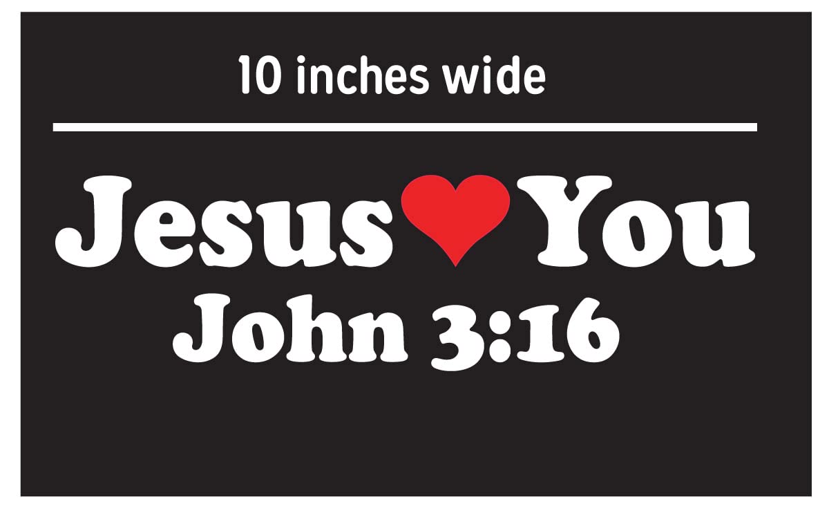 Jesus Loves You John 3:16 White Car Window Sticker Letters and Red
