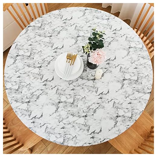 LIBERECOO Round Vinyl Fitted Tablecloth with Flannel Backing Elastic Edge Table Cover Waterproof Stain-Resistant Wipeable Tablcloths Fits 45-56" Round Tables
