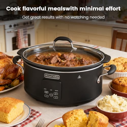 HOMECOOKIN Slow Cooker, Extra Large 10 Quart Digital Programmable Slow Cookers with Timer, Dishwasher Safe Glass Lid & Crock, Kitchen Appliance for Families and Gatherings, Black by HOMECOOKIN - Image 8
