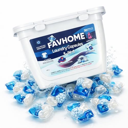 Image of Laundry Detergent Pods 5-in-1, 30 Washes | Tough Stain Remover, Fabric Care & Odour Removal | Ocean Fresh Fragrance | 1 Pod = 1 Wash (Up to 5kg Load) | Front & Top Load Washing Machines