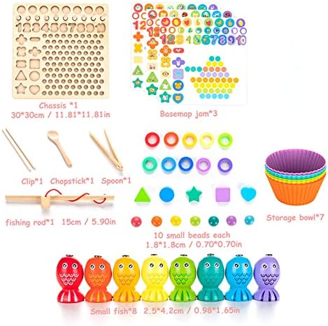 Surplex Drewniana zabawka Montessori do gier planszowych, z klipsem, puzzle, zabawka edukacyjna, zabawka edukacyjna, magnetyczna zabawka rybna, dla dzieci w wieku przedszkolnym, matematyka,