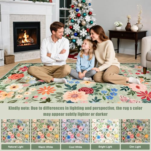 PLHXFR Round Area Rug Living Room: 4 ft Floral Washable Soft Carpet Green by PLHXFR - Used condition - Image 9