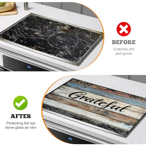 Image of Multi-Design Stove Top Cover for Glass /Electric Stoves - 3-in-1 Heat-Resistant Protector Mat, Non-Slip Drying Rack 30 inch x 21 inch (Grateful)