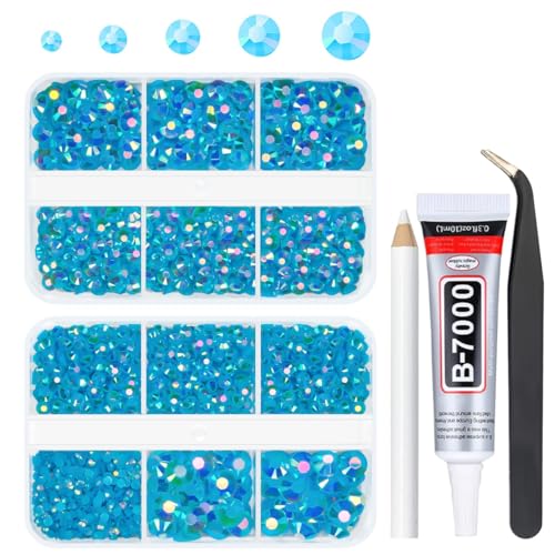qiipii Teal Blue AB Resin Rhinestones for Crafting 2mm-6mm Turquoise Blue Flatback Jelly Stones Non-Hotfix Diamonds Gems Charms for Nails Face Eyes Makeup Tumblers Bottles Crafts Clothes Shoes Phones