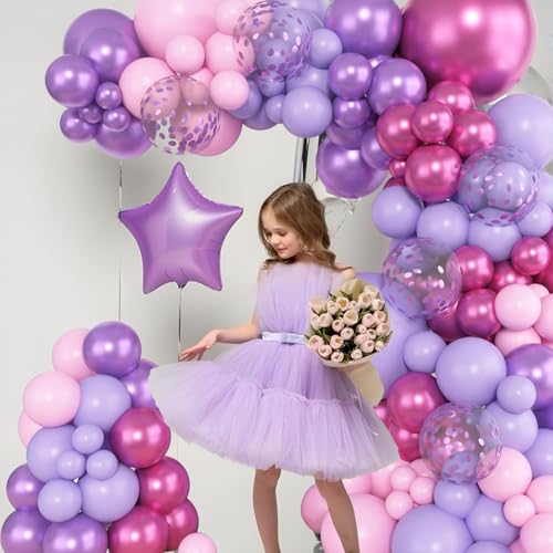 Miniatura 8 de Kit Arco De Globos Morados - 110 Piezas Globos De Cumpleaños Con Globos Rosa Morados Metálicos Y Confeti, Guirnalda De Globos Helio Para Decoracion Cumpleaños, Baby Shower, Boda, Decoracion Fiesta