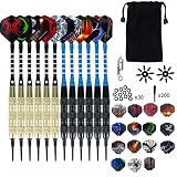 FINDIR Dardos Punta Plastico Profesionales con 12 Dardos 18g y 45 Plumas de Dardo 200 Puntas de Dardos 30 Anillos de Goma 2 Protectores de Vuelo y 1 Herramienta