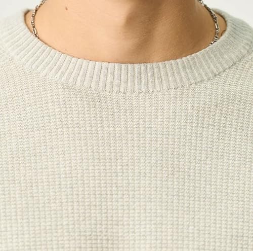 Oversize Casual Crewneck Mens Sweater Waffle Textured Long Sleeve Knitted Pullover Comfortable Warm3