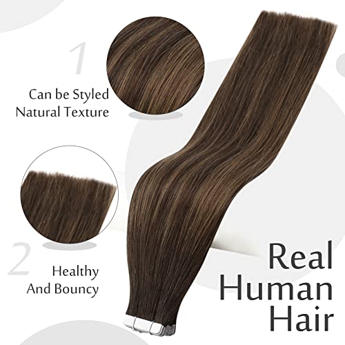 Full Shine Tape In Human Hair Extensions 18 Inch Adhesive Hair Extensionsr 50 Gram 20 Pcs Glue On Hair Extensions Color 2 Darkest Brown Fading To 8 Ash Brown And 2 #TOP1