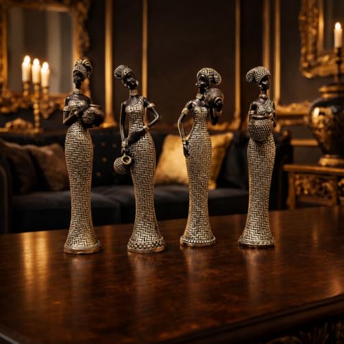 Image of Vibrant Beautiful Finish Uniquely Hand Crafted Home Decor African Tribal Women Art Piece (African Lady Set of 4 with matki)