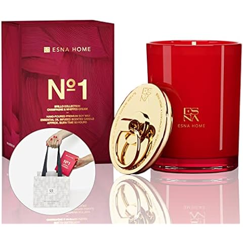 ESNA HOME Romantic Aromatherapy Champagne Scented Candle for Women 8.8oz 50h with Premium Gift Bags with Fabric Ribbon Handles - Size 7.8 * 6.9 inch Cover