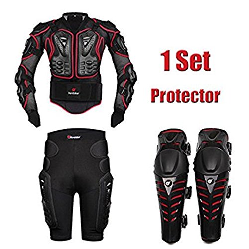 AKAUFENG Chaqueta protectora para motocicleta con pantalones protectores fijos + rodilleras protectoras, traje de moto S-5XL