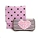 Pink and brown polka dots and stripes with pink chiffon heart 3 piece set baby basket