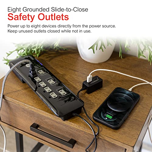 Ge Ultrapro 8 Outlet Surge Protector, Tethered 2 Usb Ports, 4 Ft Power Cord, 2169 Joules, Flat Plug, Power Filter, Circuit Breaker, Warranty, Black, 34117 #TOP2