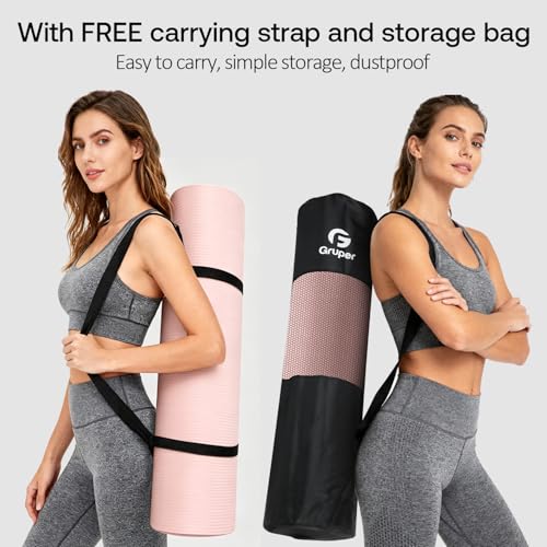 Gruper Yoga Mat Non Slip NBR Extra Thick Yoga Mat, 72"L x 32"/24"W x 0.6"/0.4"TH (185cm x 80cm/61cm x 15mm/10mm), Anti-Tear Exercise Mat with Carrying Strap and Bag, Workout Mats for Yoga, Pilates (Pink, 72*24*0.4 Inches) by Gruper - Used condition - Image 5