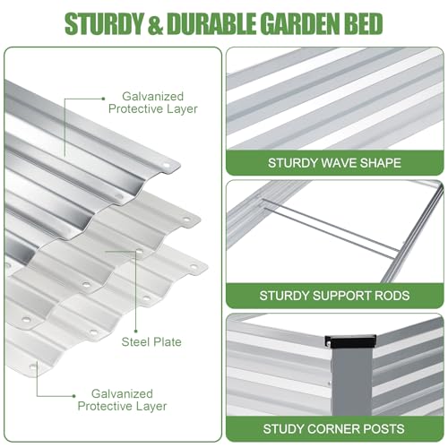 Parterre de jardin surélevé galvanisé en métal durable et design sécurisé argent - 7