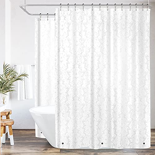 Riyidecor Clawfoot Tub Shower Curtain Liner All Around 180 x 70 Inch Bathtub Wrap Around Round Freestanding Surround Oval Vintage Damask Extra Wide Fancy Floral Metal Shower Hooks