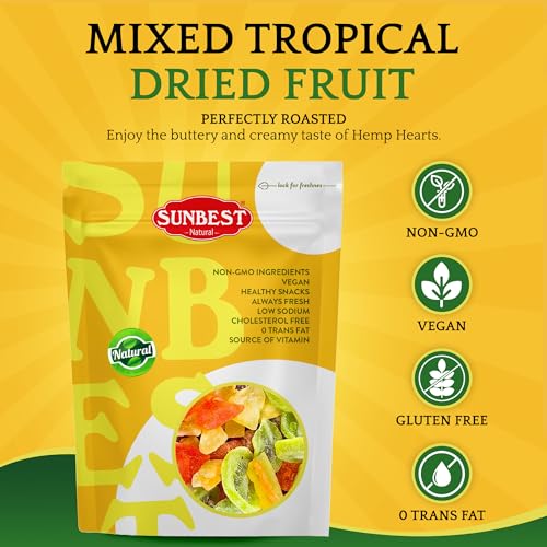 Sunbest Natural Tropical Dried Fruit Mix – 3 lb Bulk Bag (48 oz) – Mango, Pineapple, Papaya, Banana & Kiwi – Non-GMO, Vegan, Keto, Paleo – Great for Snacking, Baking & Cooking
