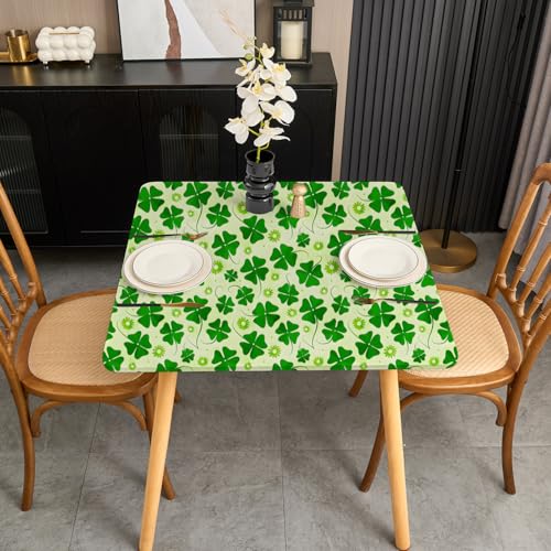 Sofits Spring Green Square Tablecloth 48x48 Inch Outdoor Fitted Table Cloth with Elastic Stretchy Washable Fabric Patio Card Table Cover Wrinkle Free Non Slip Lucky Clover Leaves by Sofits - Used condition - Image 5