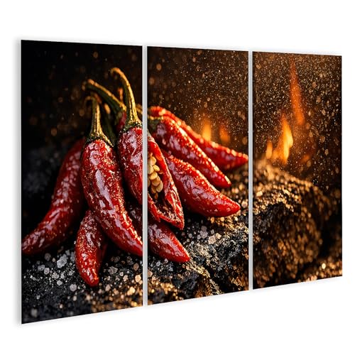 Tableau sur toile motif piments rouges pierre fond eau et feu