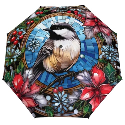 Parapluie compact résistant au vent au motif Noël en verre teinté UFunhome